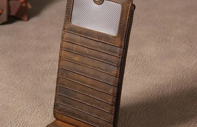 Vintage Leather Mens Card Wallet for Men Long Wallet for Men