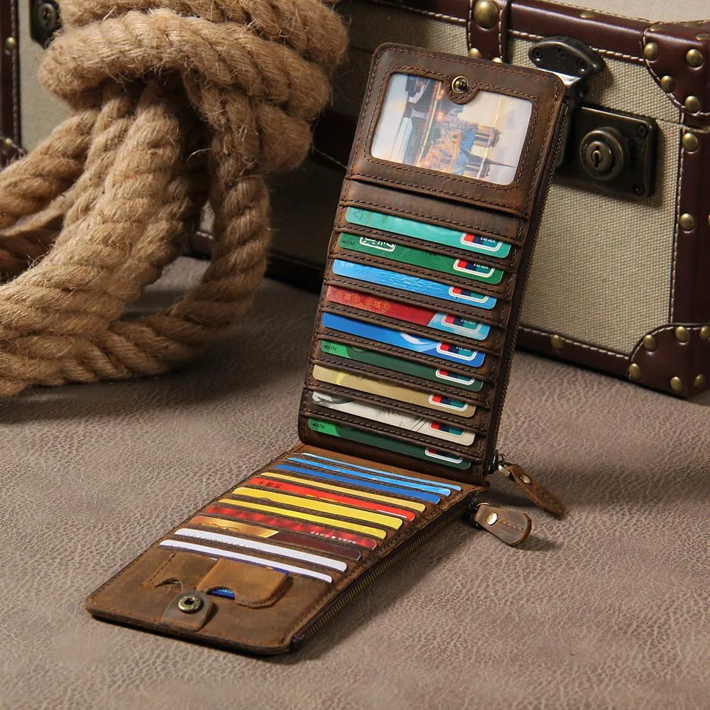 Vintage Leather Mens Card Wallet for Men Long Wallet for Men