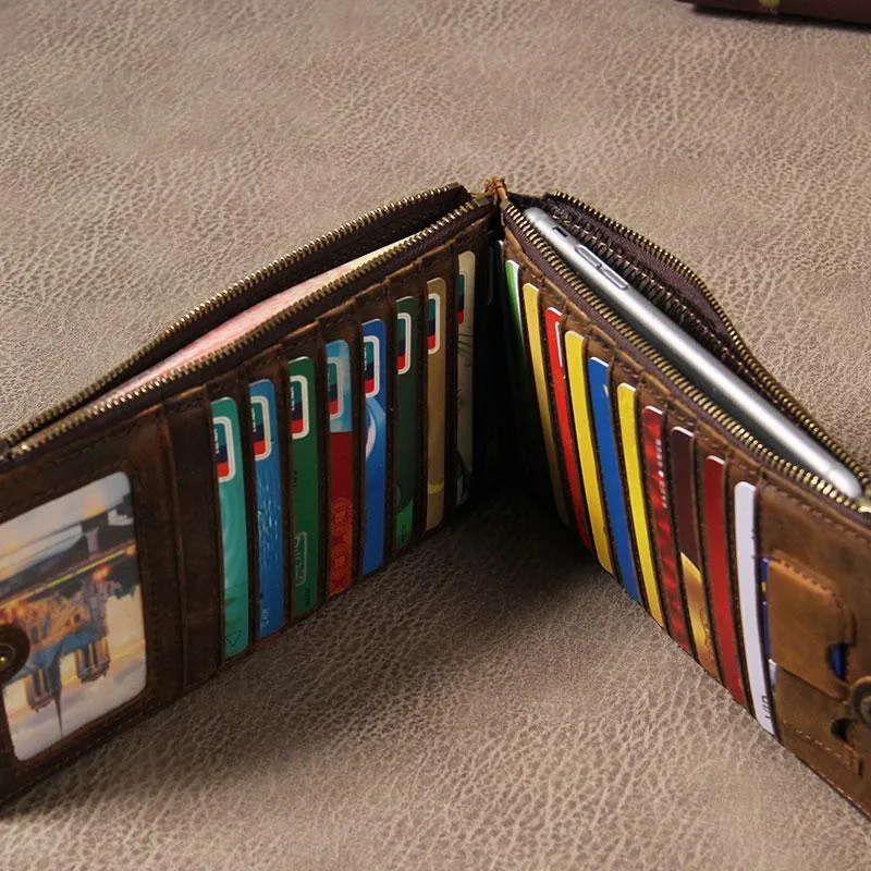 Vintage Leather Mens Card Wallet for Men Long Wallet for Men