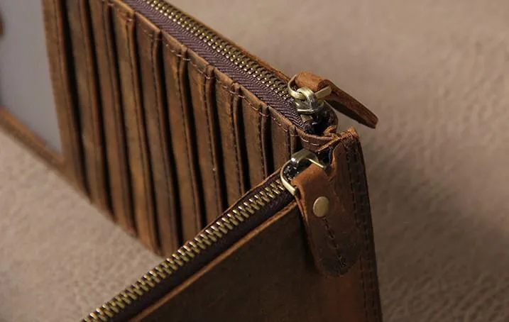 Vintage Leather Mens Card Wallet for Men Long Wallet for Men