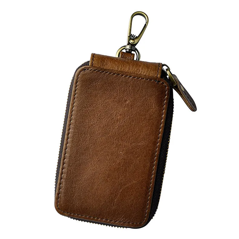 Vintage Leather Mens Small Key Zipper Wallets Card Wallet for Men