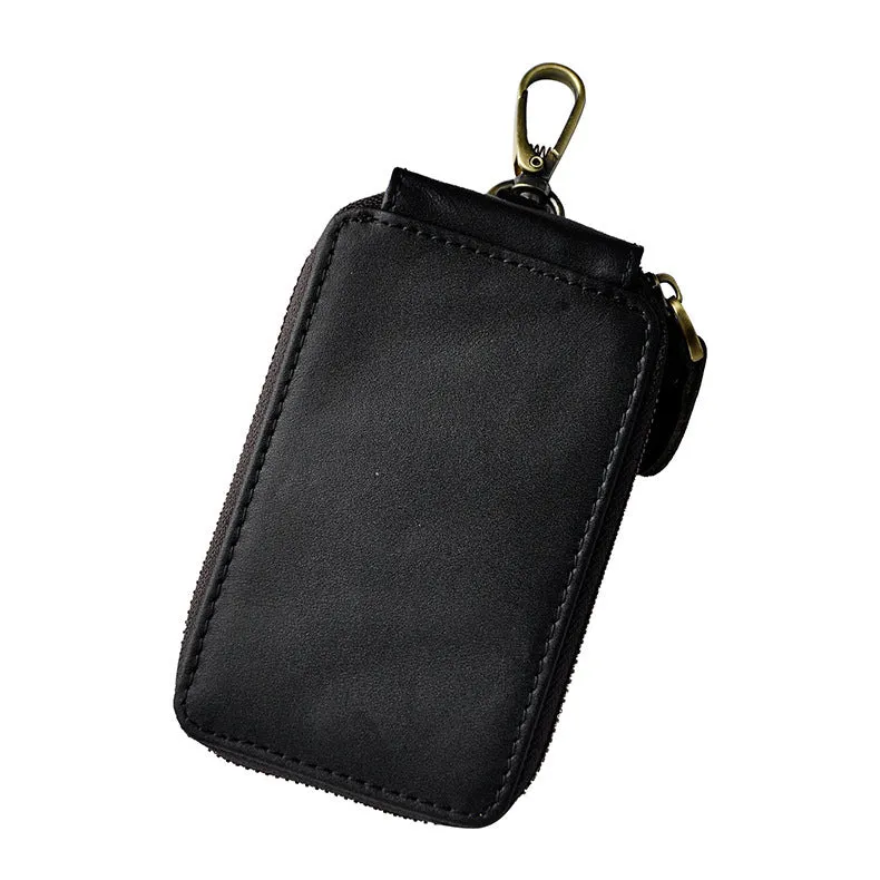 Vintage Leather Mens Small Key Zipper Wallets Card Wallet for Men