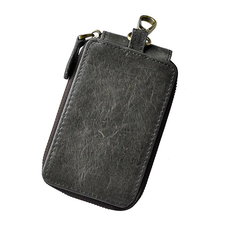 Vintage Leather Mens Small Key Zipper Wallets Card Wallet for Men