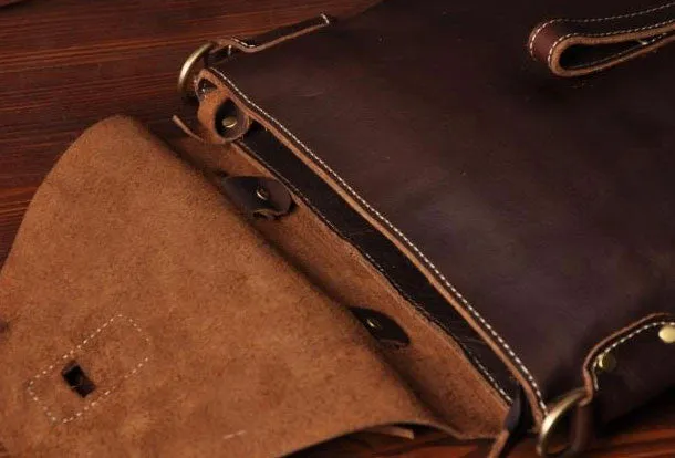 Vintage leather mens Small Messenger bag Shoulder Laptop bag Briefcases