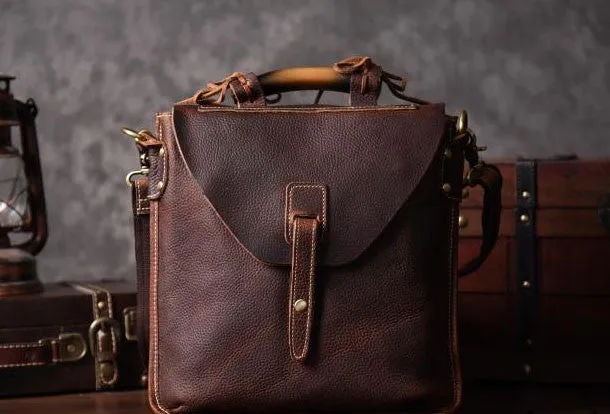 Vintage leather mens Small Messenger bag Shoulder Laptop bag Briefcases