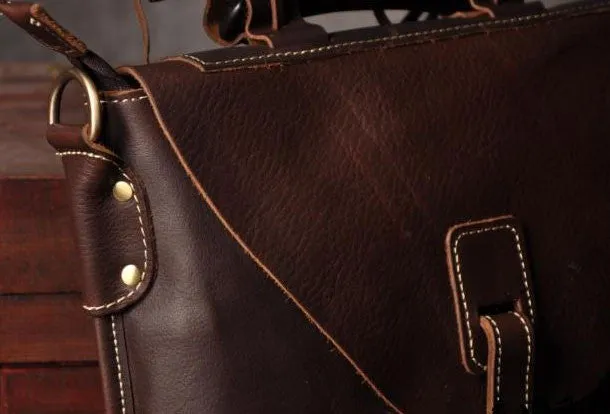 Vintage leather mens Small Messenger bag Shoulder Laptop bag Briefcases