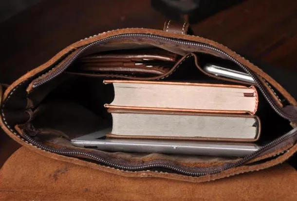 Vintage leather mens Small Messenger bag Shoulder Laptop bag Briefcases