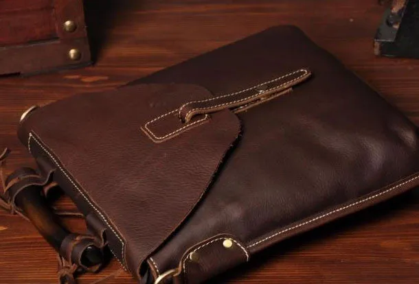 Vintage leather mens Small Messenger bag Shoulder Laptop bag Briefcases