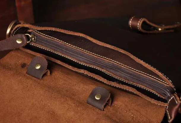 Vintage leather mens Small Messenger bag Shoulder Laptop bag Briefcases