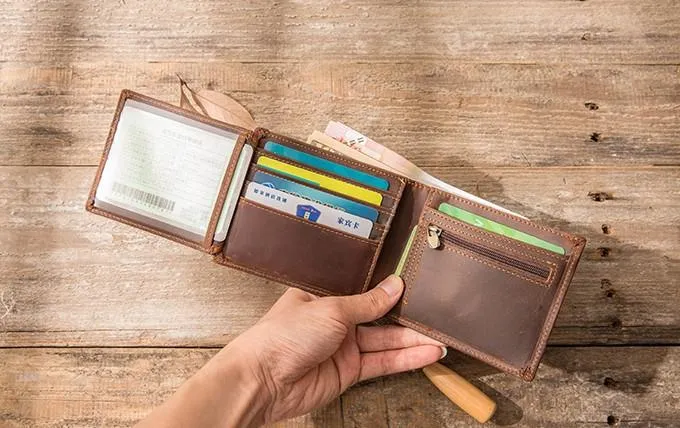 Vintage Leather Mens Small Wallets Bifold Slim billfold Wallet for Men