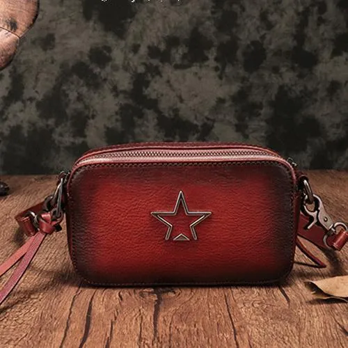 Vintage Leather Red Womens Clutch Side Purse Small Cube Shoulder Bag Leather Purse Crossbody Bags