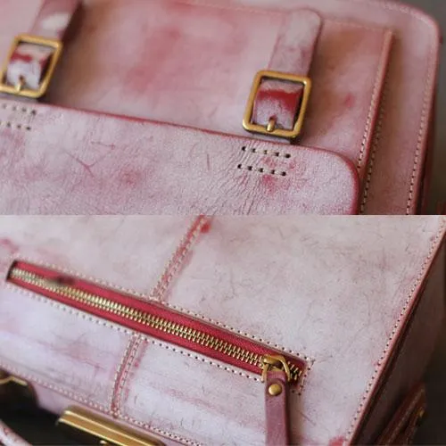 Vintage Pink Leather Satchel Handbag Women's Satchel Shoulder Bag Crossbody Satchel Purse