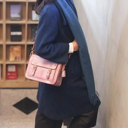Vintage Pink Leather Satchel Handbag Women's Satchel Shoulder Bag Crossbody Satchel Purse