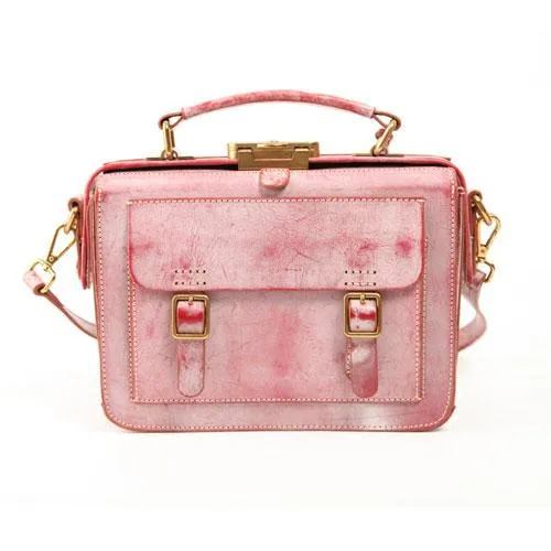 Vintage Pink Leather Satchel Handbag Women's Satchel Shoulder Bag Crossbody Satchel Purse