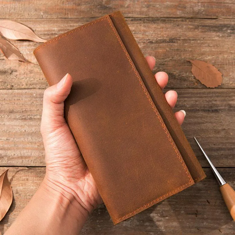 Vintage Slim long Wallet Leather Mens Tan Wallet Long Wallet for Men