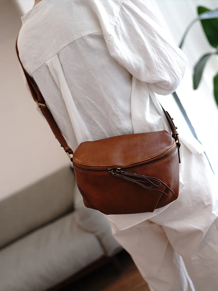 Vintage Womens Black Leather Saddle Shoulder Bag Crossbody Bag for Women