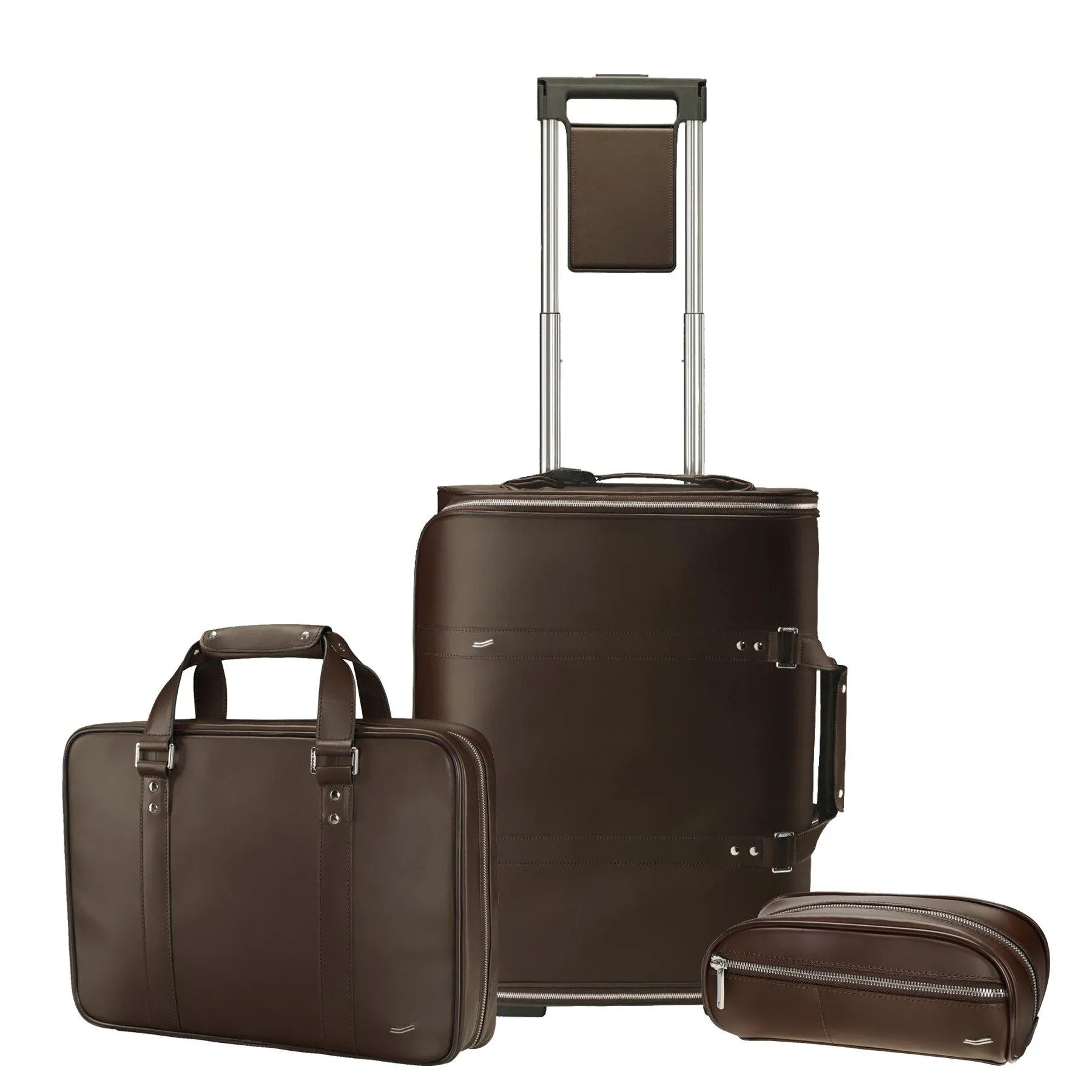 Vocier 3-Piece Travel Set Zero Crease System, Leather Briefcase & Dopp Kit