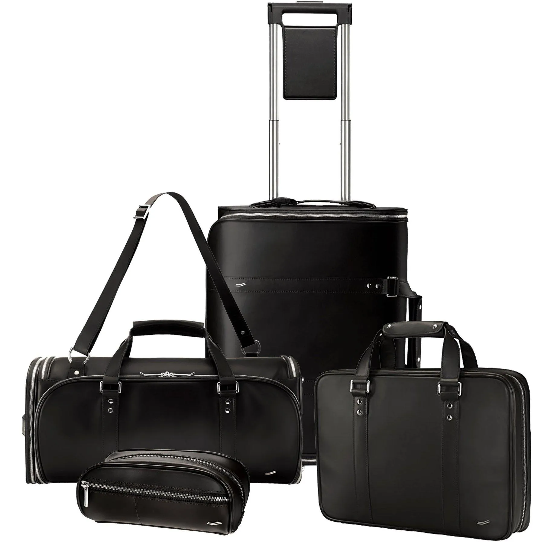 Vocier 4-Piece Travel Set Zero Crease System, Leather Travel Bag, Leather Briefcase & Dopp Kit