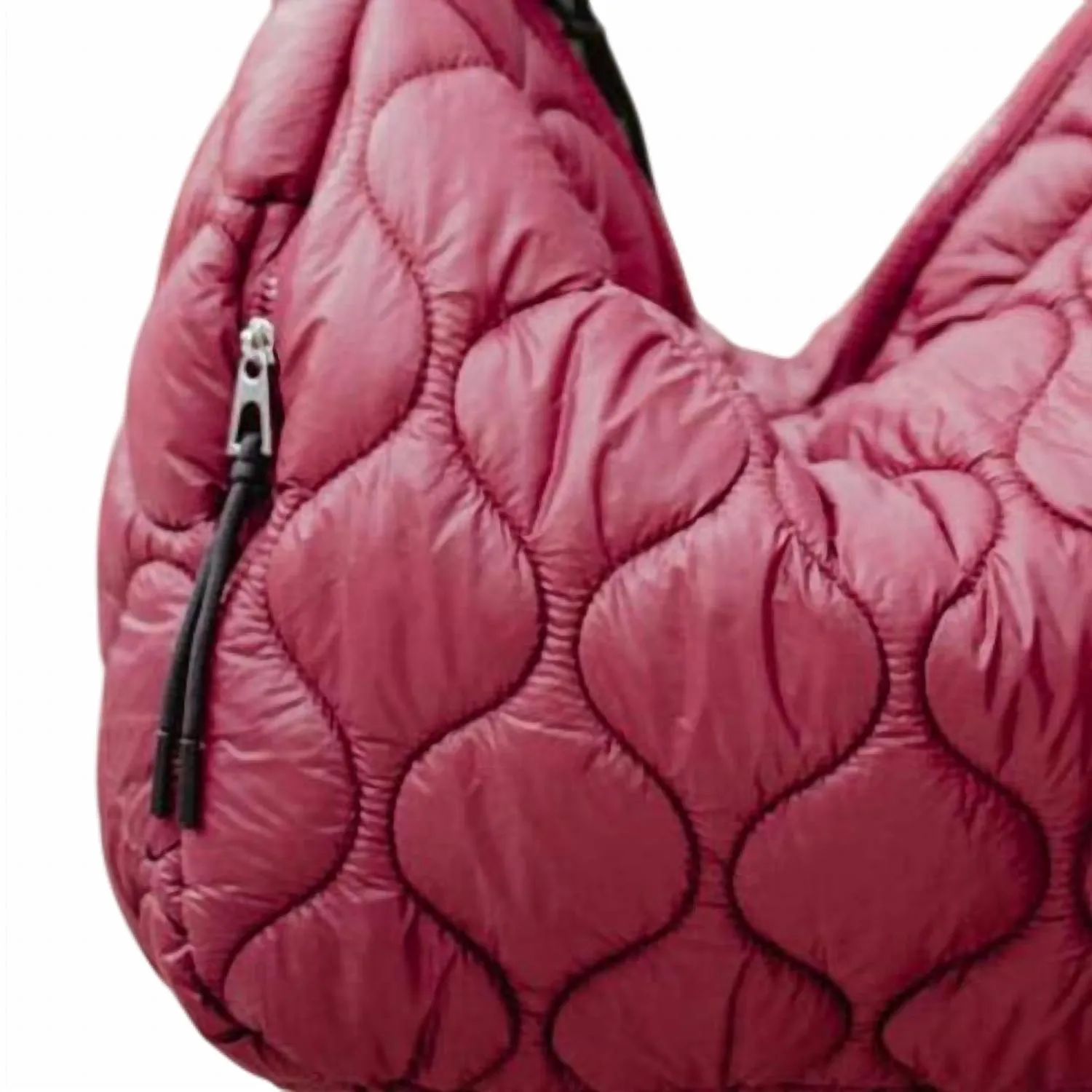 Wave Quilted Puffy Puffer Hobo Tote Bag In Maroon