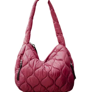 Wave Quilted Puffy Puffer Hobo Tote Bag In Maroon