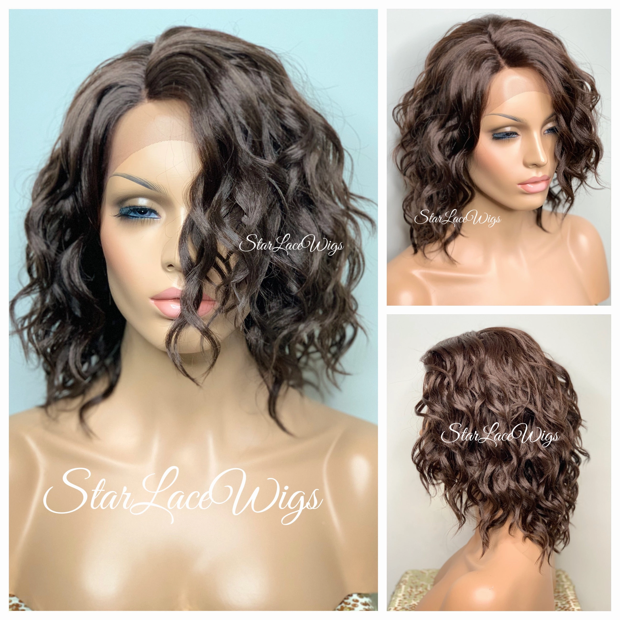 Wavy Bob Wig With Bangs Lace Front Side Part - Kerry