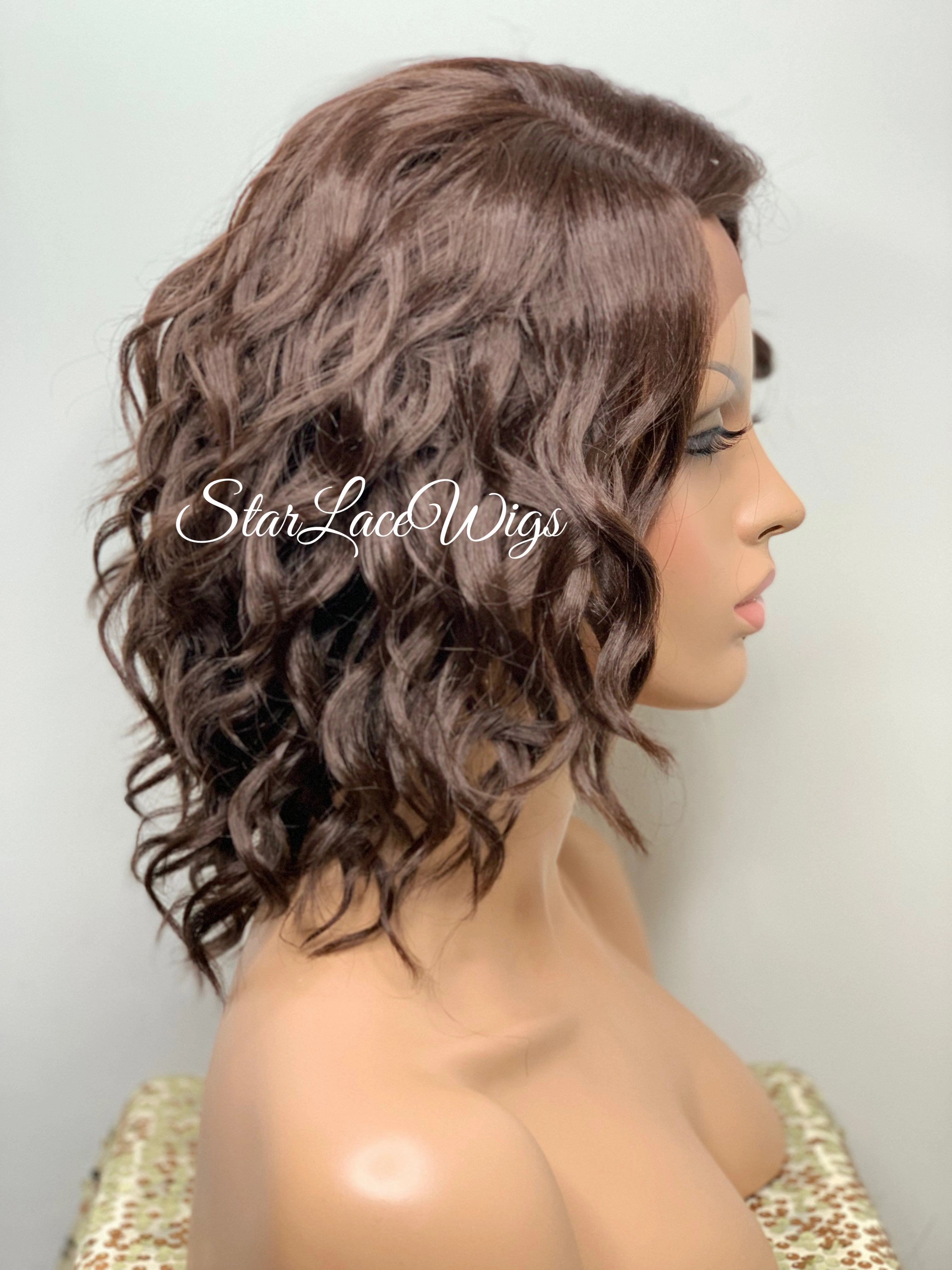 Wavy Bob Wig With Bangs Lace Front Side Part - Kerry