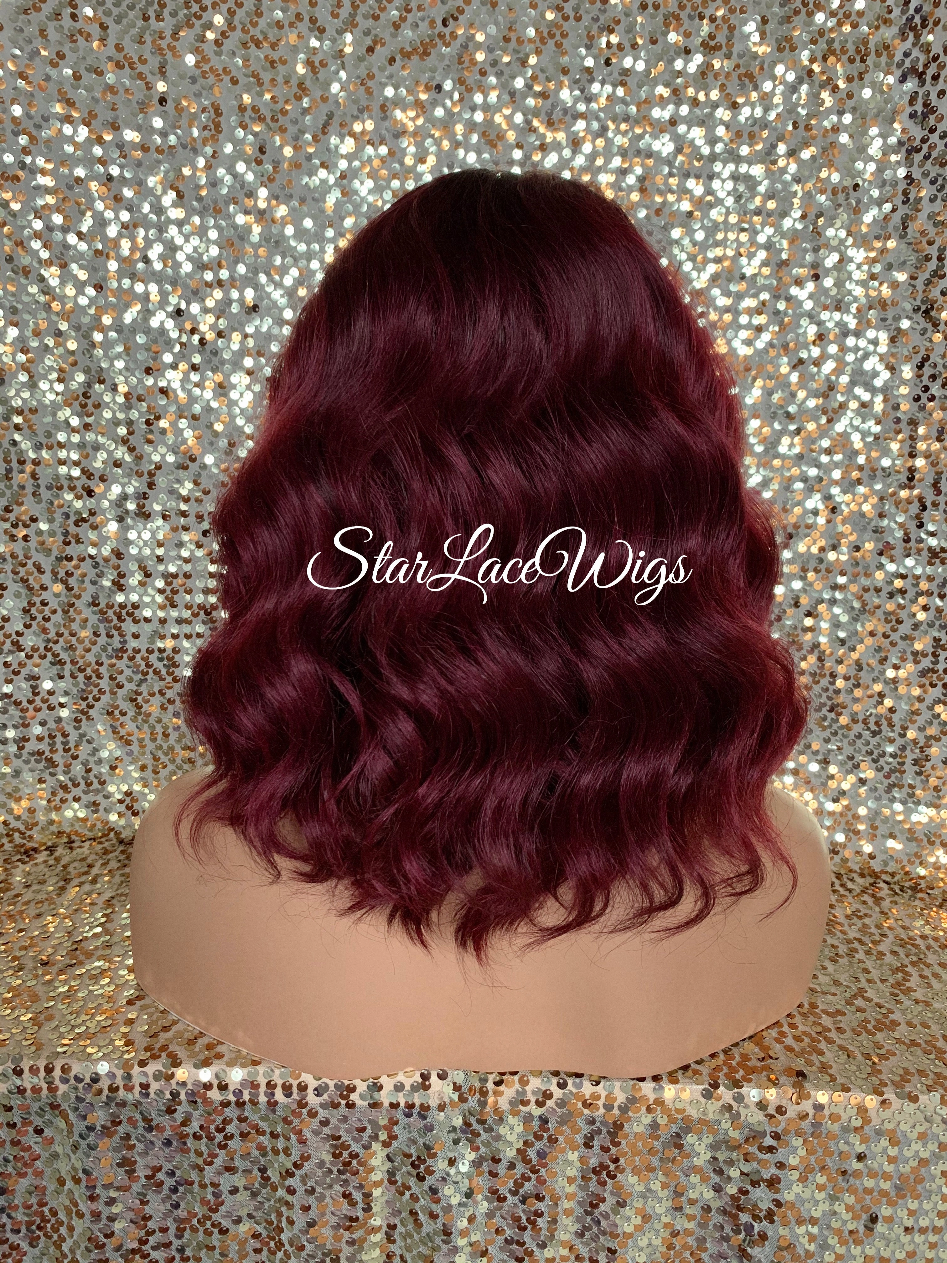Wavy Lace Front Bob Wig (6x13) Parting Space Burgundy Dark Roots - Tera