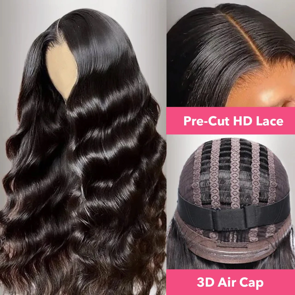 Wear & Go Body Wave Pre Cut Glueless Lace Frontal Wig With Breathable Air Cap Human Hair