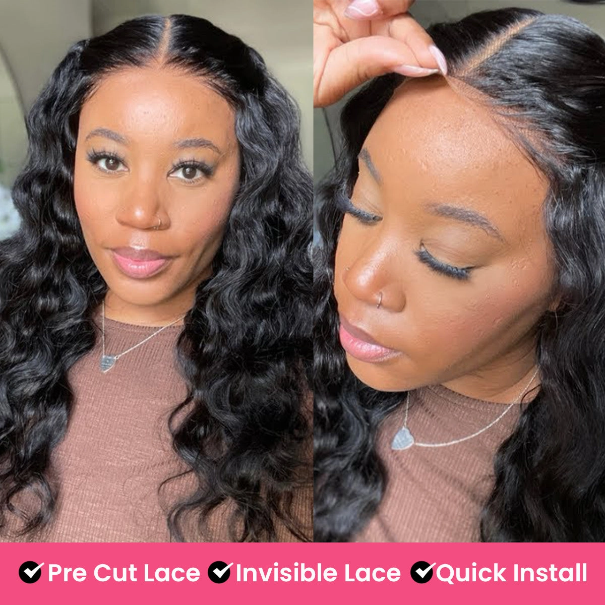 Wear & Go Body Wave Pre Cut Glueless Lace Frontal Wig With Breathable Air Cap Human Hair