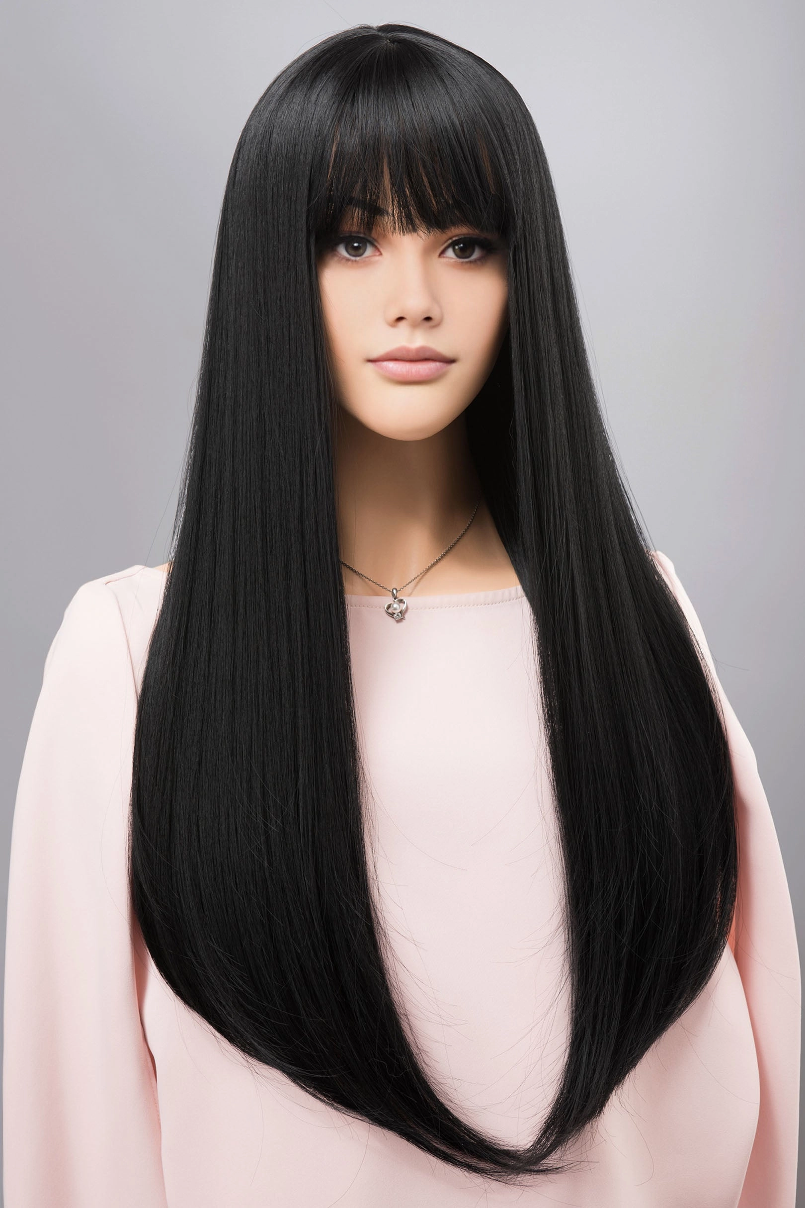 Wednesdays Cosplay Wig Black Wig with Bangs Silky Long Straight Gothic Wig Maeve