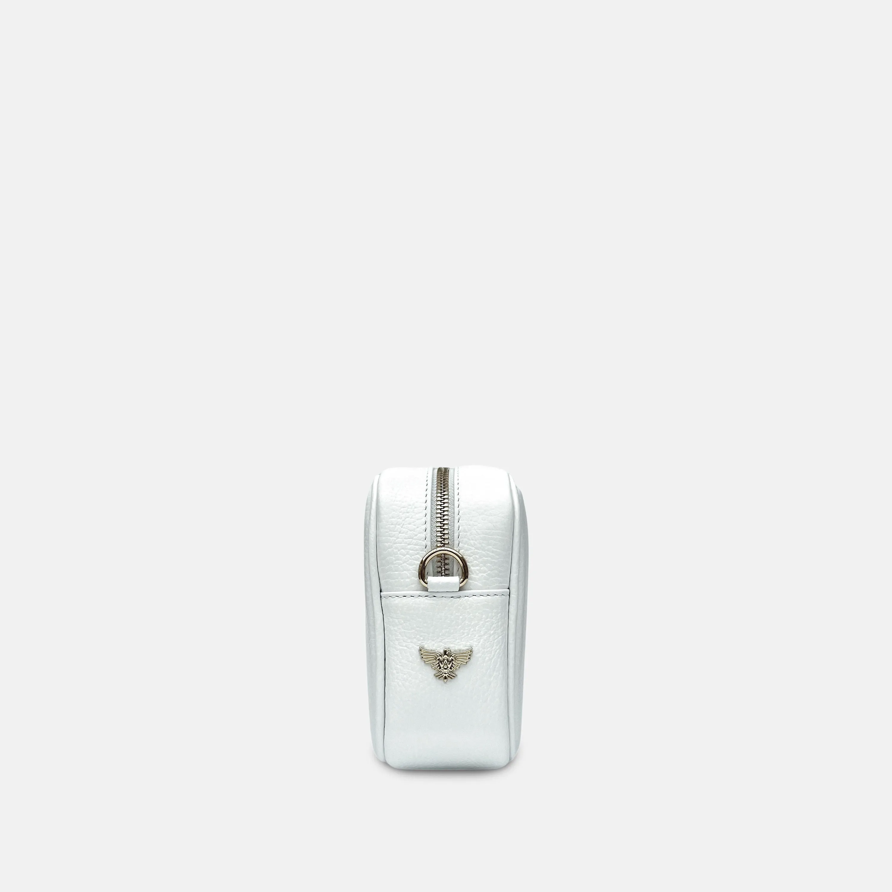 White Leather Crossbody Bag With Gold Chain Strap