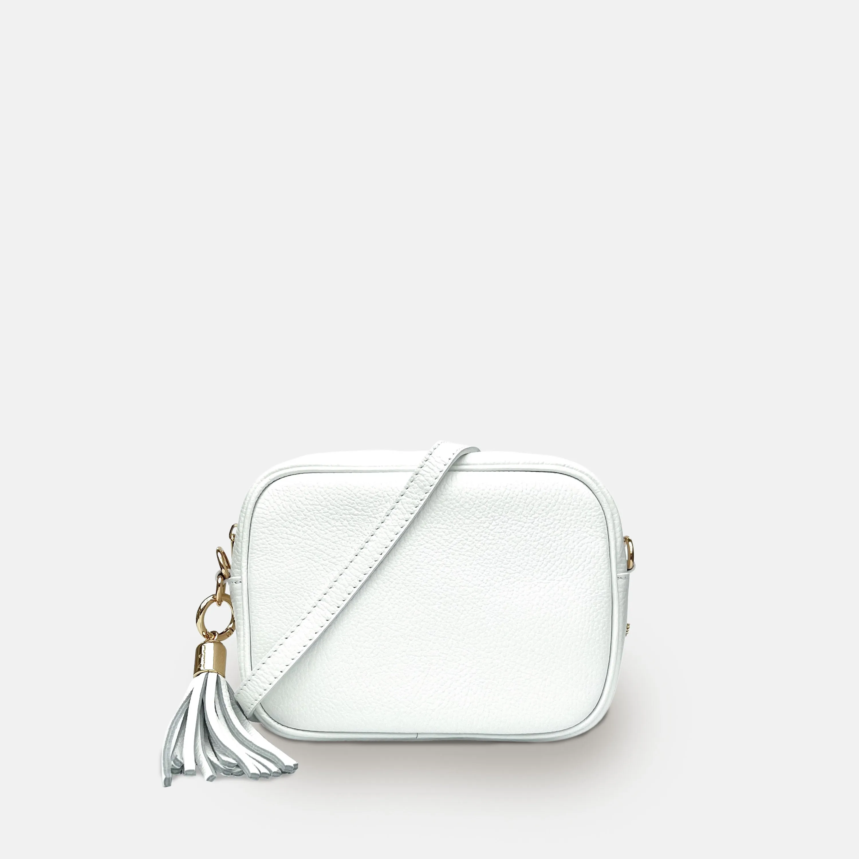 White Leather Crossbody Bag With Gold Chain Strap