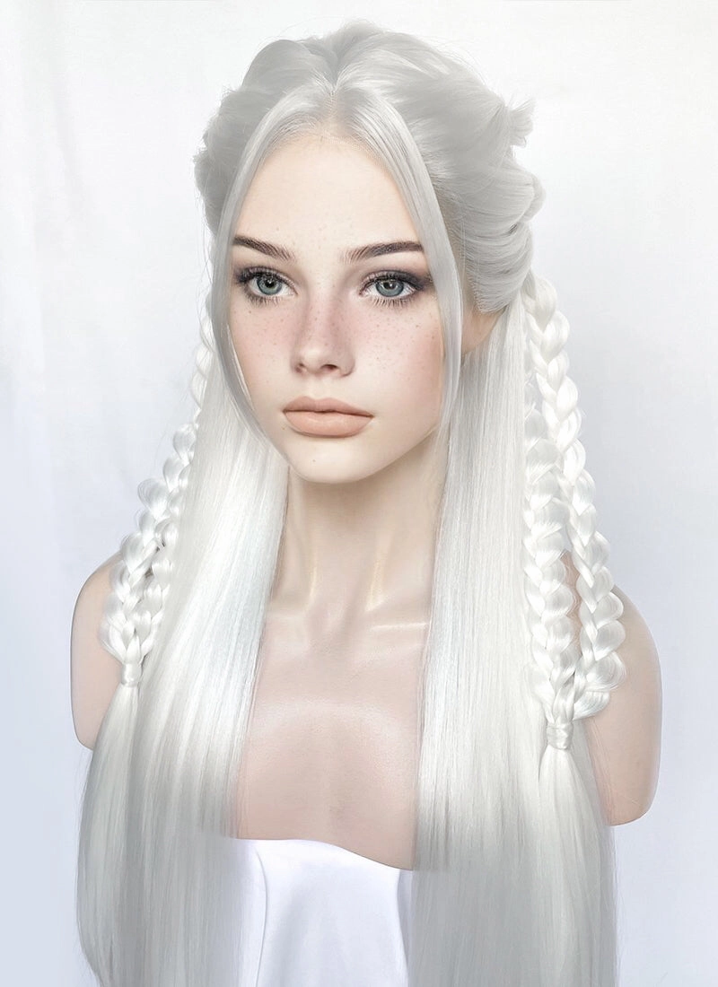 White Braided Yaki Lace Front Synthetic Wig LF2153