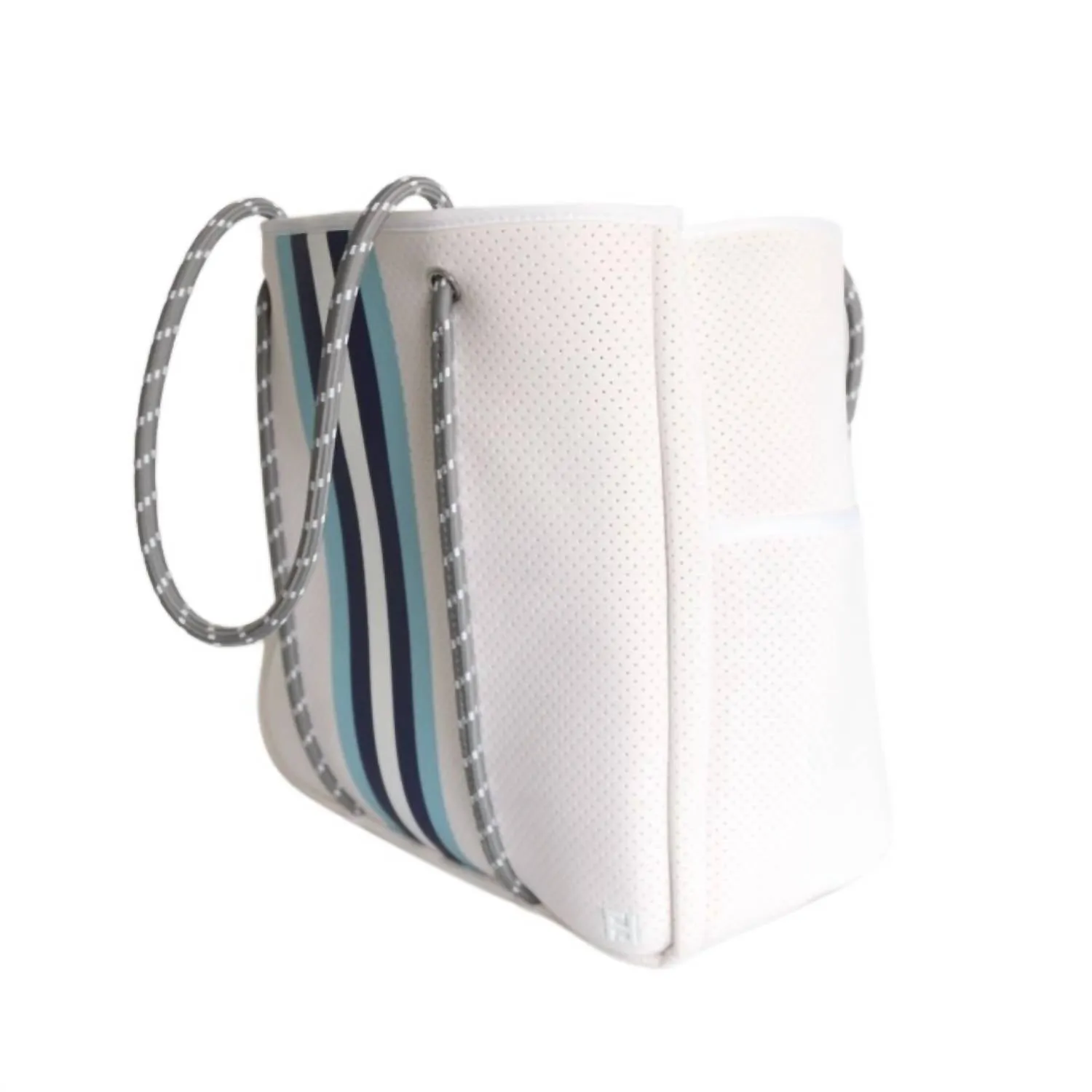 Women Courtside Large Tote Bag In White With Silver And Blue Stripes