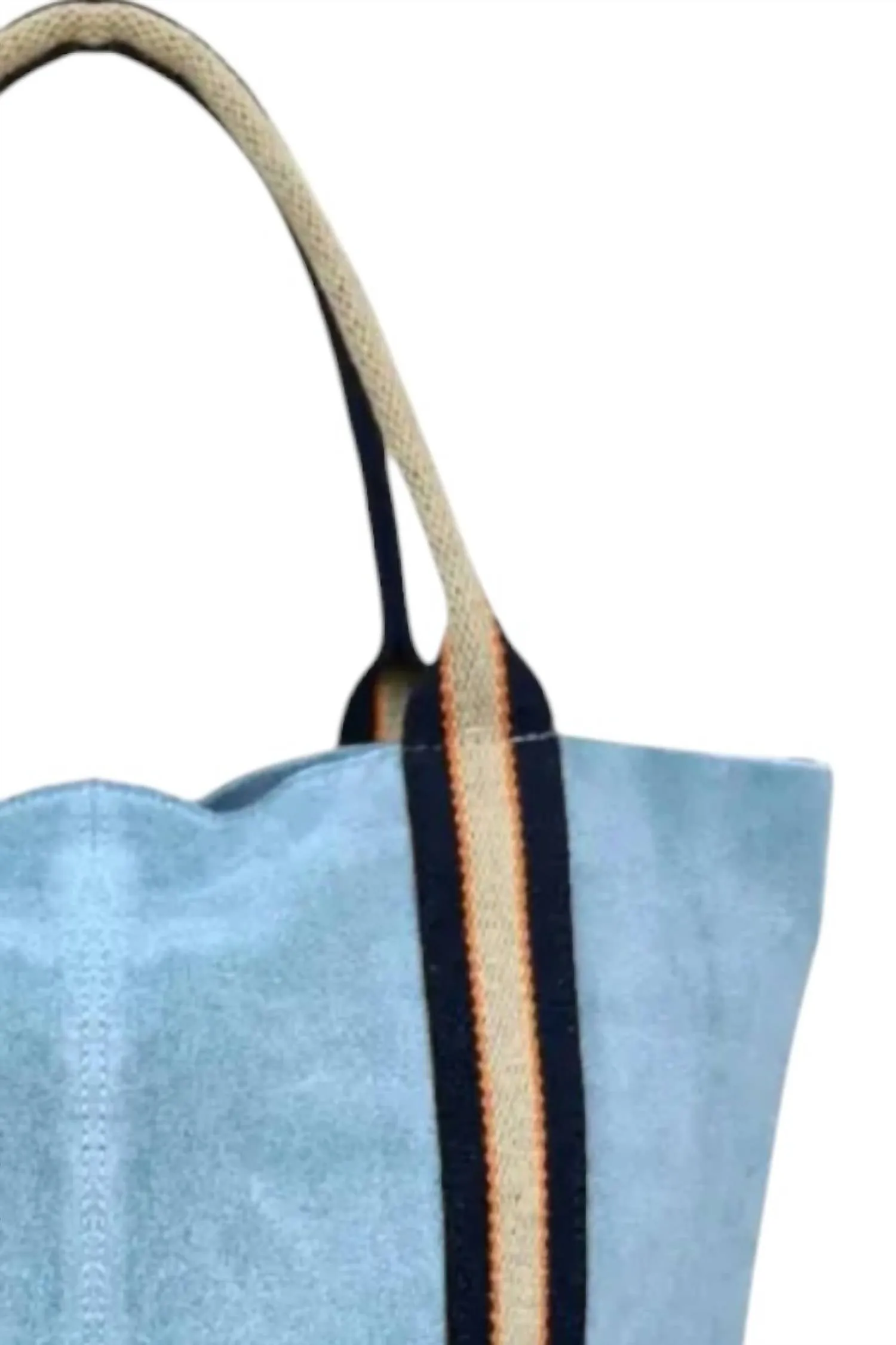 Women Suede And Stripe Tote Bag In Light Blue