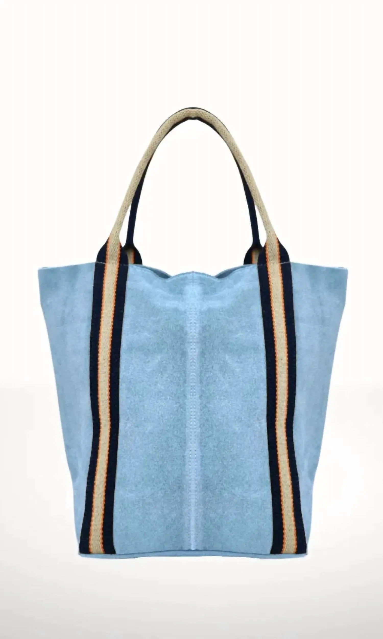 Women Suede And Stripe Tote Bag In Light Blue