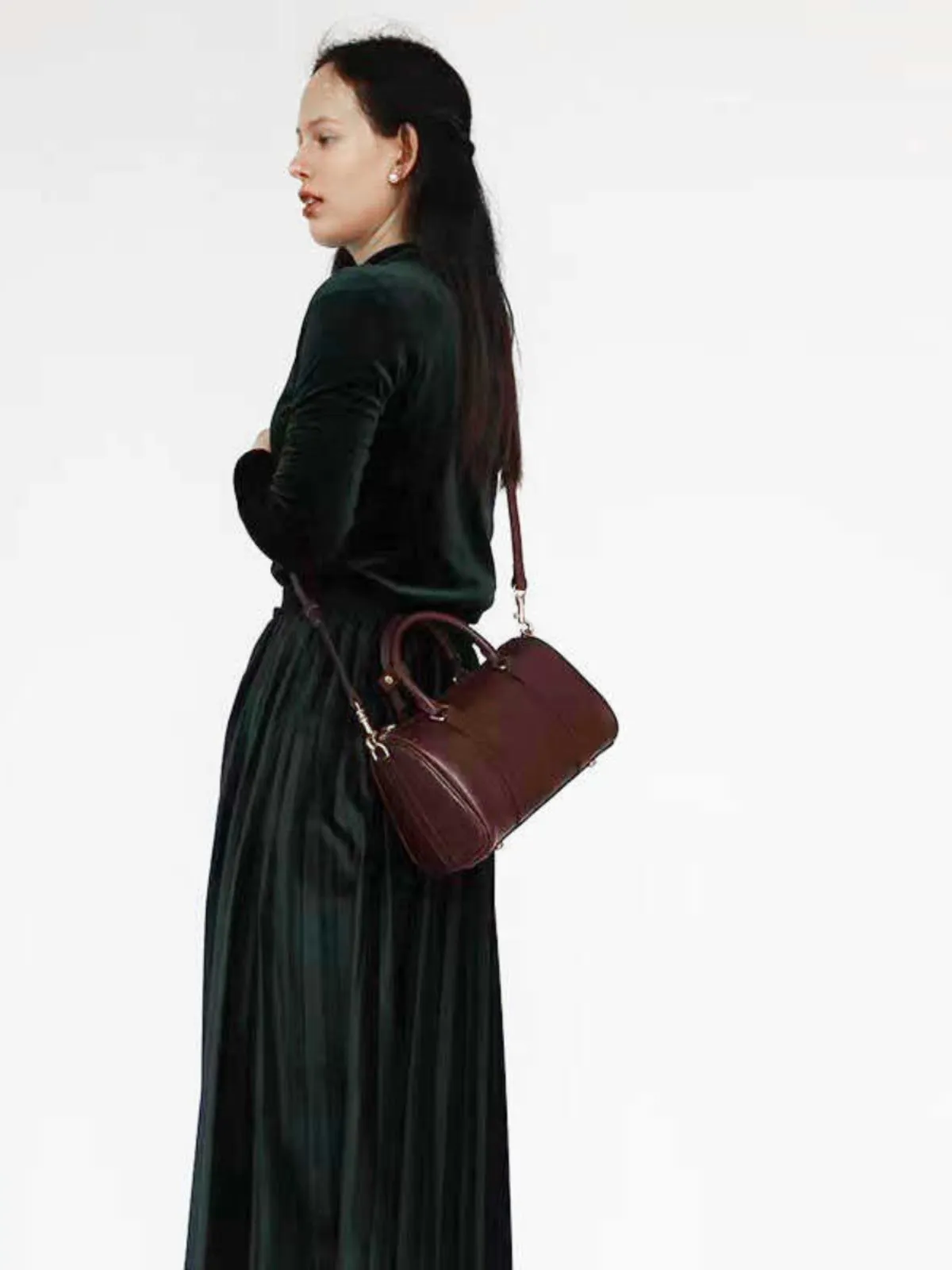 Womens Brown Leather Boston Handbag Vintage Boston Crossbody Bag Shoulder Bag for Ladies
