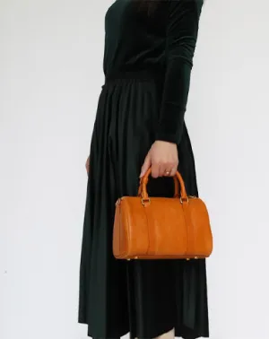 Womens Brown Leather Boston Handbag Vintage Boston Crossbody Bag Shoulder Bag for Ladies