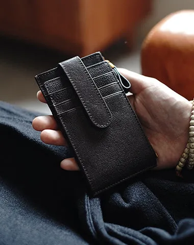 Womens Brown Leather Card Holders Wallet Vertical Slim Billfold Wallet Card Holders for Ladies