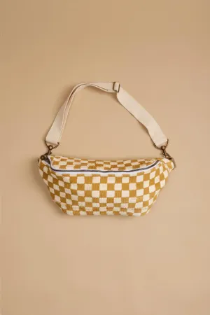 Women's Checkered Sling Bag In Mustard