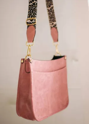 Women's Crossbody Bag With Leopard Canvas Strap In Blossom Pink