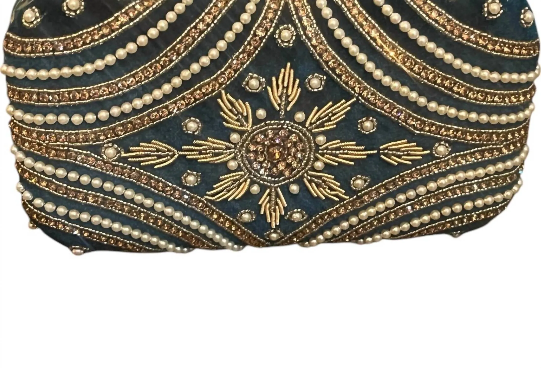Women's Embroidered Velvet Clutch Bag In Green