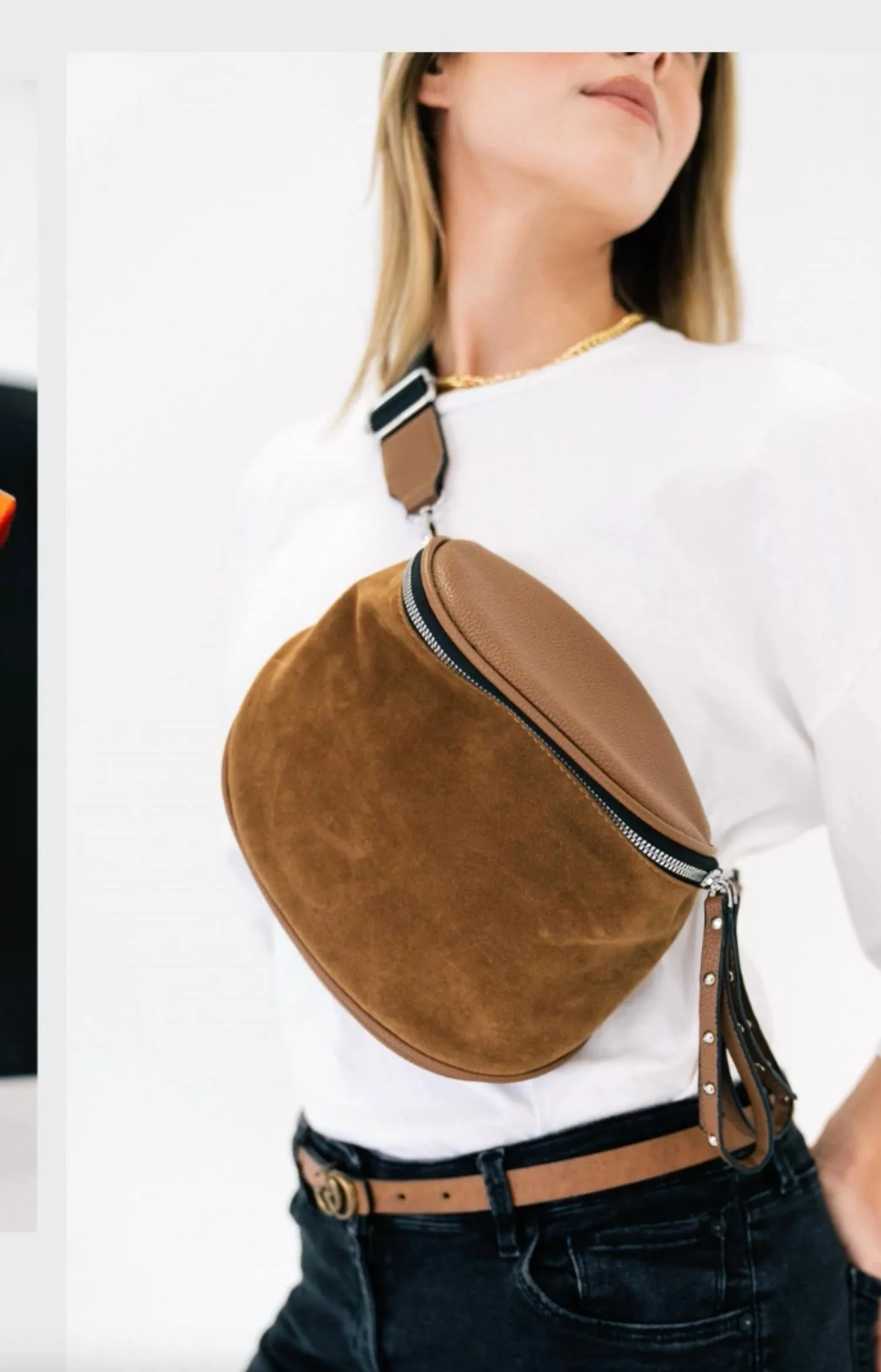 Women's Faux Suede Crossbody Bag In Cognac