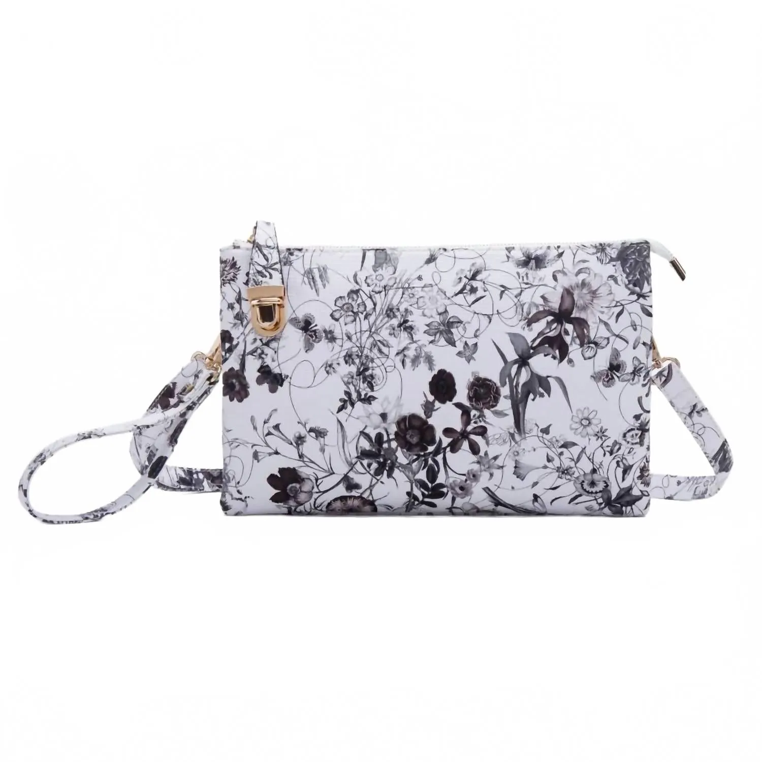 Women's Felicity Clutch Bag In White With Black Floral