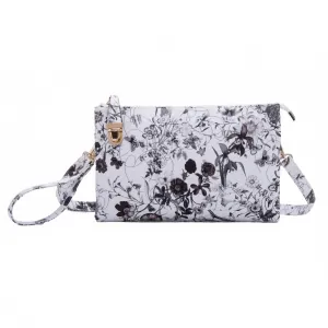 Women's Felicity Clutch Bag In White With Black Floral