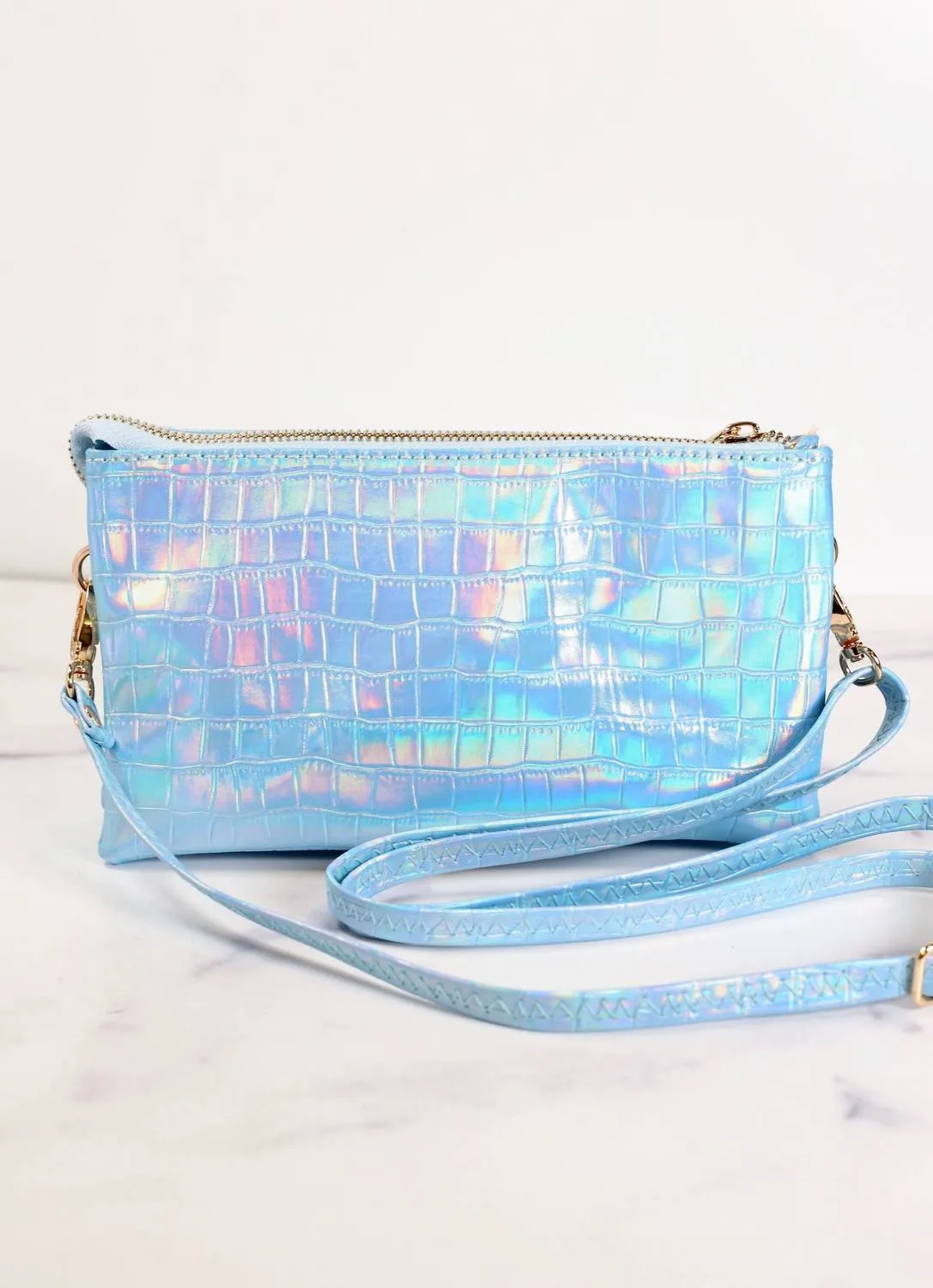 Women's Liz 3 Divider Embossed Crossbody Convertible Bag In Ocean Hologram