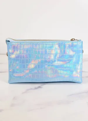 Women's Liz 3 Divider Embossed Crossbody Convertible Bag In Ocean Hologram