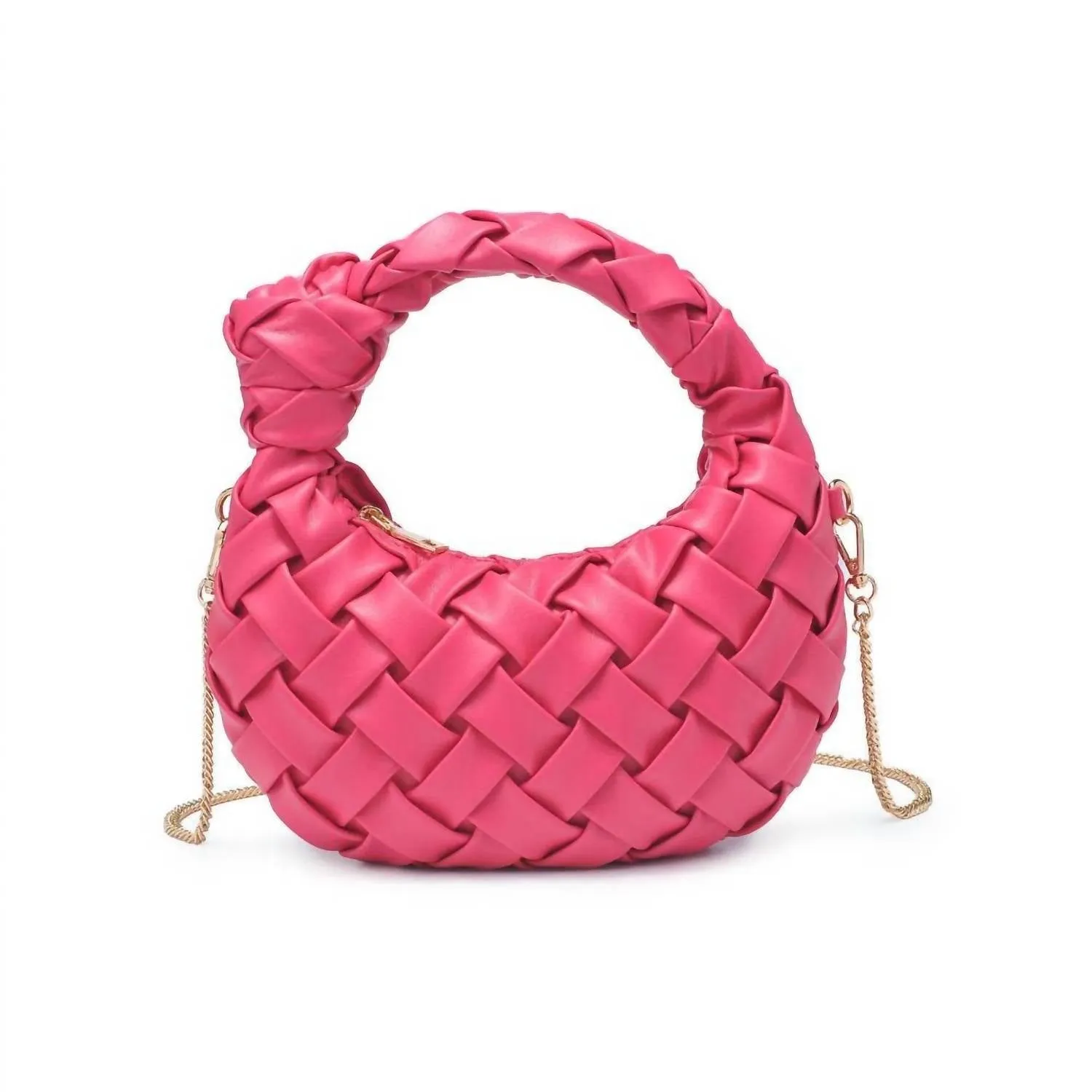 Women's Nadia Woven Knotted Handle Purse Crossbody Bag In Hot Pink