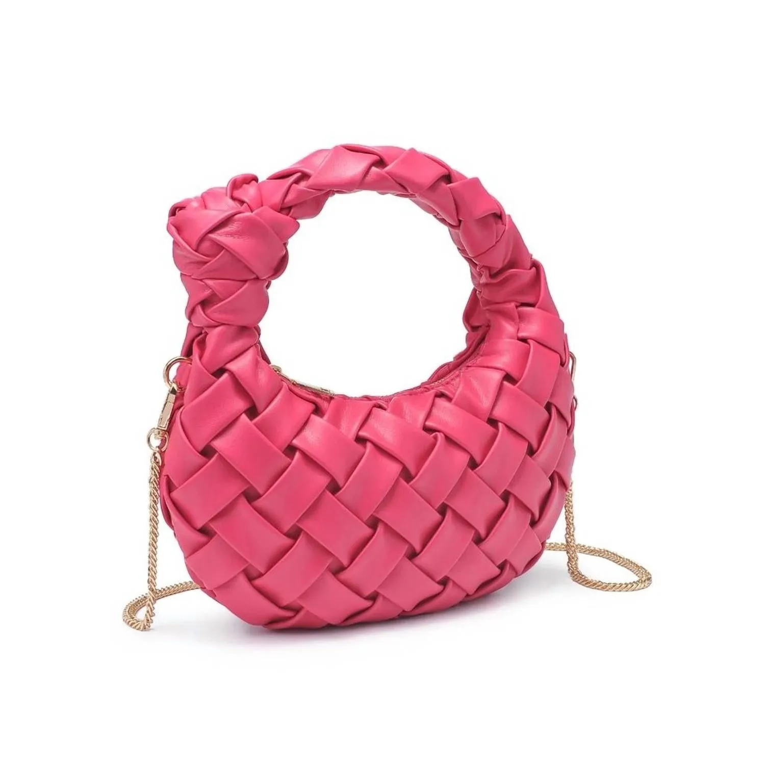 Women's Nadia Woven Knotted Handle Purse Crossbody Bag In Hot Pink