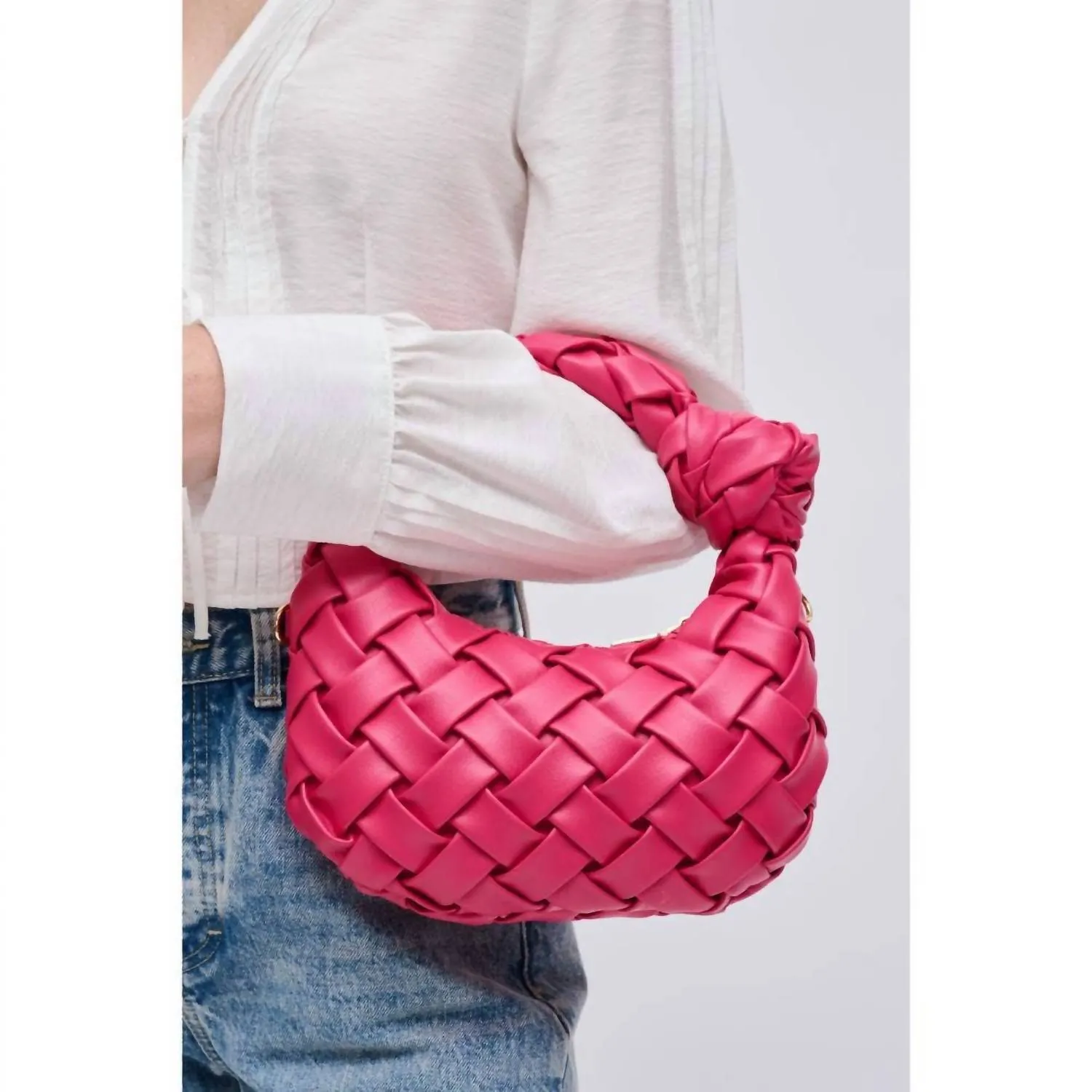Women's Nadia Woven Knotted Handle Purse Crossbody Bag In Hot Pink